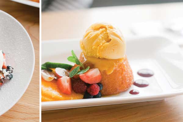 Cake with ice cream and fresh berries dessert